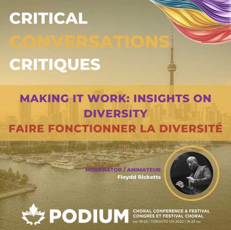Poster that says "Critical Conversations (Critiques). Making it Work: Insights on Diversity (Fair Fonctionner la diversité)"